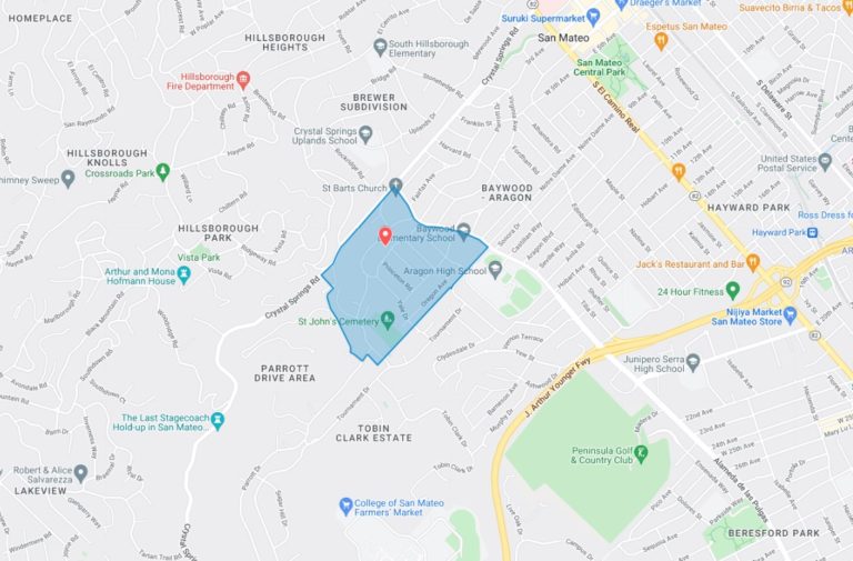 Map of Baywood Knolls Neighborhood in San Mateo CA 94402