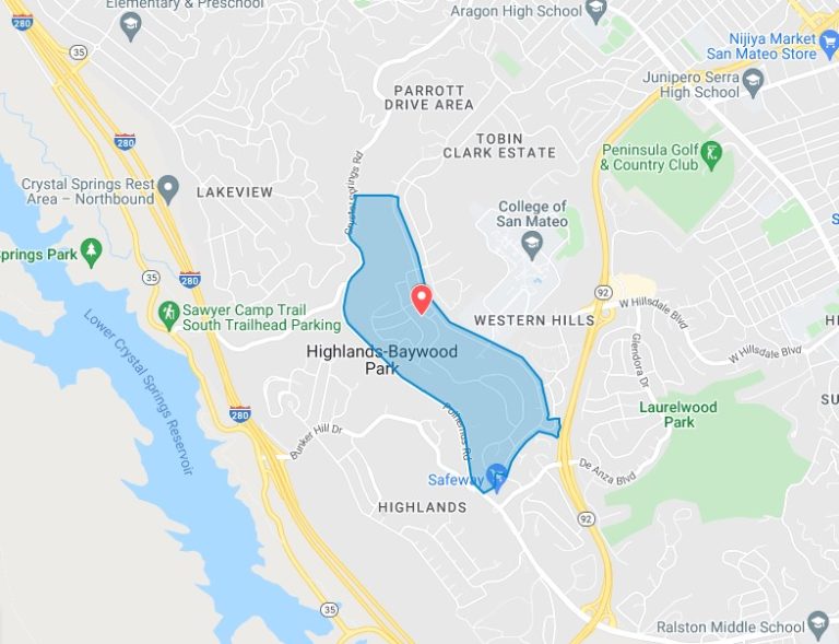 Map of The Baywood Park Neighborhood in San Mateo, CA 94402