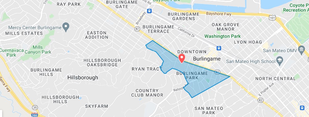 Map of The Burlingame Park Neighborhood in Burlingame, CA 94010