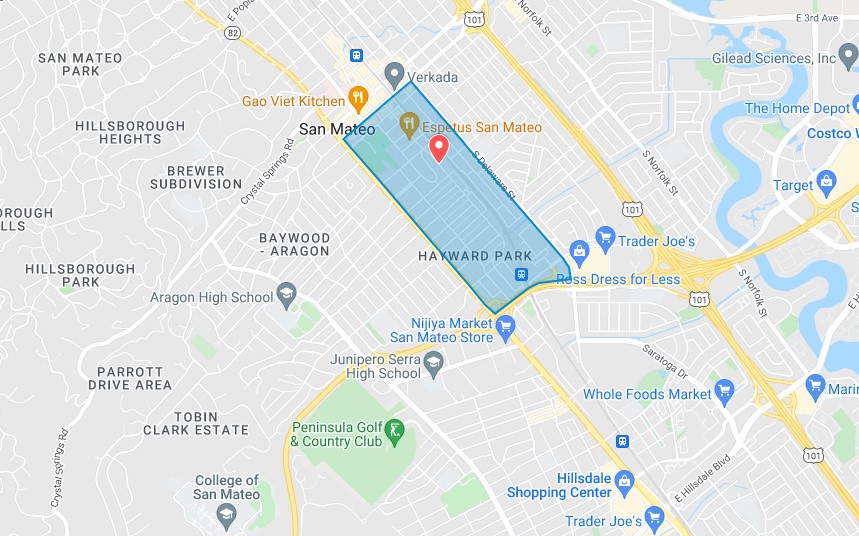 Map of The Hayward Park Neighborhood in San Mateo, CA 94402