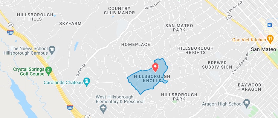 Map of The Hillsborough Knolls Neighborhood in Hillsborough, CA 94010